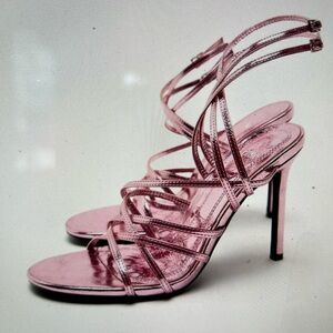 Zara sandals pink metallic strappy new no tags size 8.5